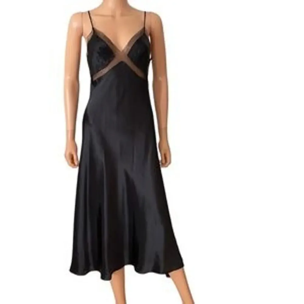 Victoria's Secret Very Sexy Midi Maxi Long Slip Dress Black Mesh Nightgown Large - Picture 9 of 13
